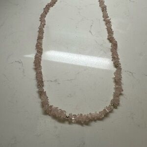 Elegant Pink Quartz Necklace with Gold Beads